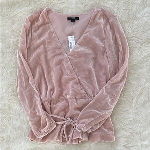NWT J. Crew Blush Pink Velvet Peplum Tie Blouse size 2